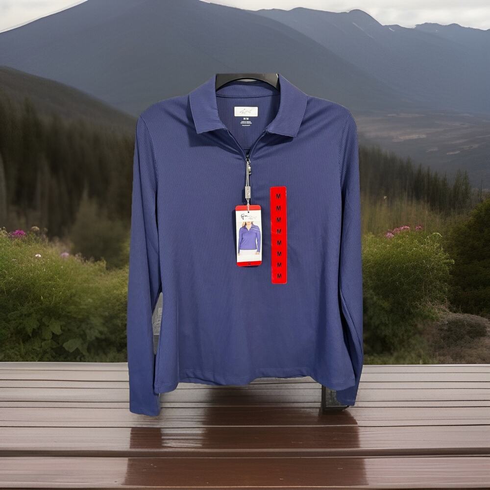 New Greg Norman Women’s Blue L/S Vertical Ribbed Lightweight Jacket Golf, Polo
